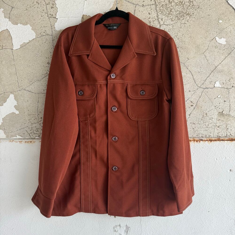 Vtg 70s Shirt Jacket Daggar Collar Rust Contrast Stich Western Chore Coat Mens L